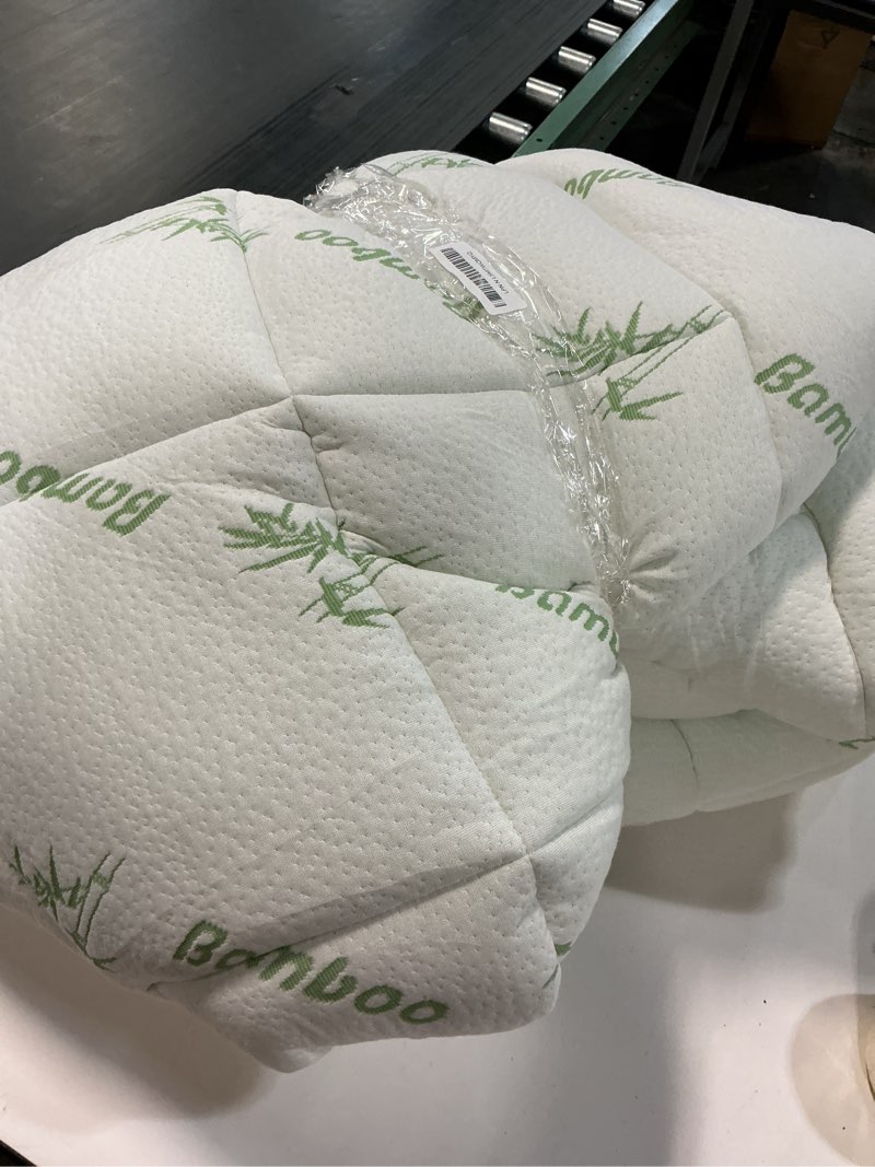 Condition photo showing As Is for Ultra Soft Queen Size Mattress Topper - Viscose Made from Bamboo Pillow Top Mattress Pad for Back Pain Relief - Naturally Cooling for Hot Sleepers, Green Green Queen