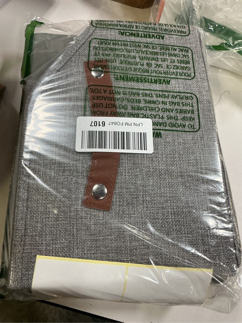 Condition photo showing New/Like New for Closet Organizers and Storage, Linen Trapezoid Storage Bins with Handles, Collapsible Shelf Organizer for Blanket, Towel, Clothes, Hats, Purse (Gray) Grey