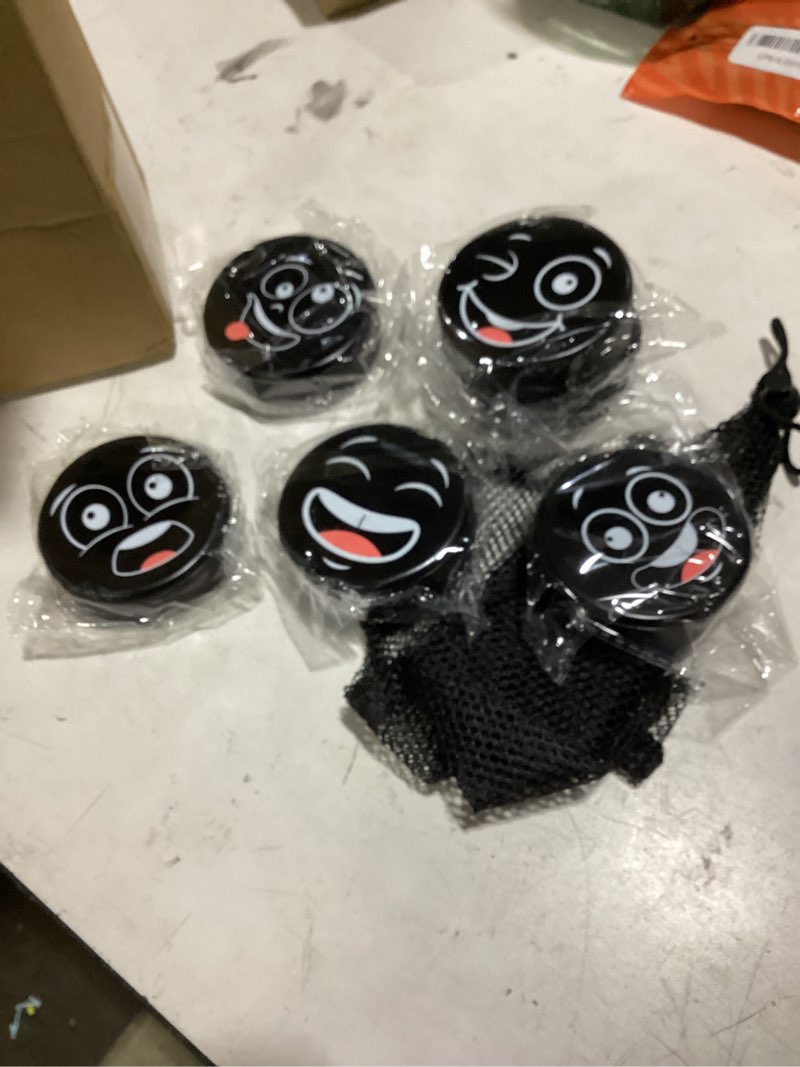 Condition photo showing Good Condition for wettarn foam ice hockey pucks 3" mini knee indoor emotions faces hockey pucks with mesh bag for practicing and training party favors birthday fun gift decoration emotion black 24