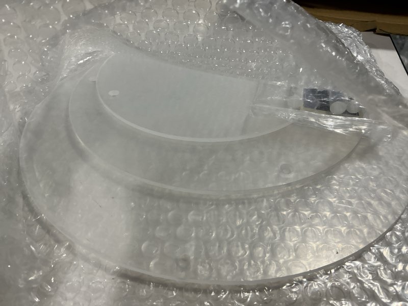 Condition photo showing As Is for 3 pcs acrylic cake stands, akamino reusable round cupcake holder for dessert cake pizza, display stand party serving platter for christmas wedding birthday baby shower tea party round clear