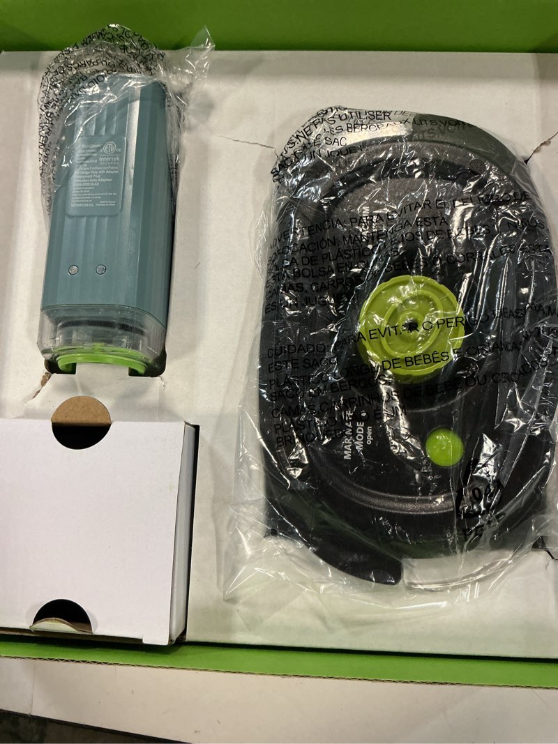 Condition photo showing As Is for FoodSaver Mini Handheld Vacuum Sealer Machine with Marinate Setting & Charging Dock | Cordless Food Vacuum Sealer for Freezer, Storage, Sous Vide, Meal Prep | Blue Vacuum Sealer + Container + 4 Bags