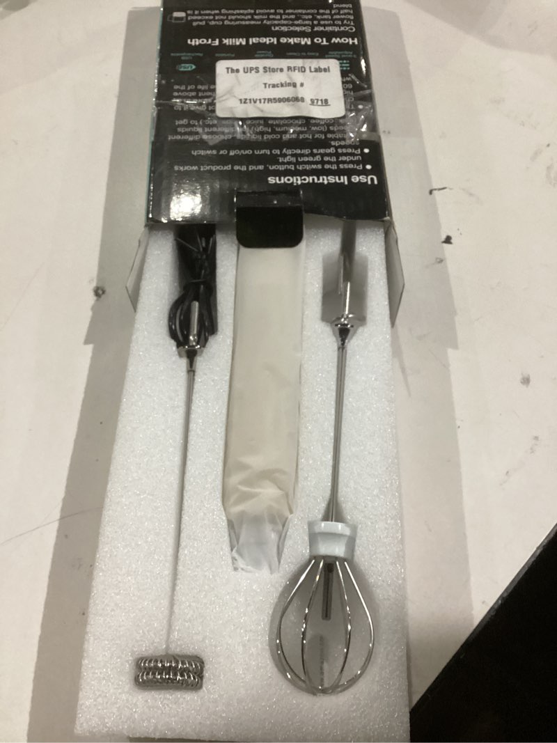 Condition photo showing New/Like New for Nahida Beige Milk Frother Wand for Coffee, Frother Handheld Rechargeable Electric Whisk with 3 Heads 3 Speeds Drink Mixer Coffee Frother Foam Maker For Latte, Cappuccino, Hot Chocolate, Egg