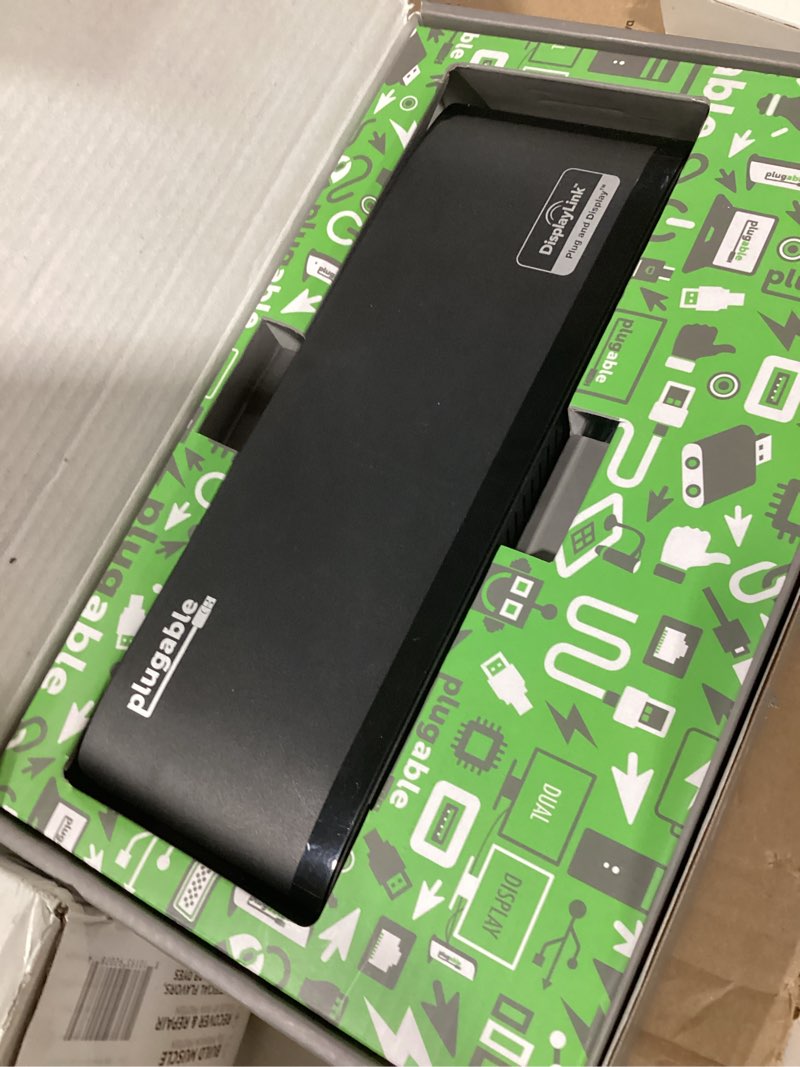 Condition photo showing Good Condition for plugable usb 3.0 universal docking station for windows, macos, chromeos (dual hdmi monitors or dvi/vga, gigabit ethernet, audio, 6 usb ports)