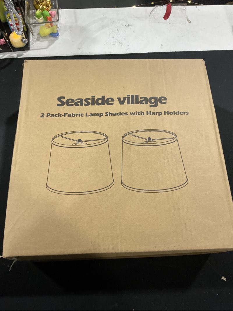 Condition photo showing Good Condition for Lampshades Set of 2, Drum Lampshades 11.6" Top x 12.6" Bottom x 9.8" High, Seaside village Medium La