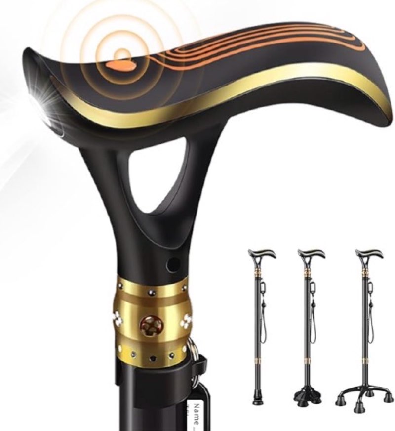 smart alarm walking cane for men & women, telescopic and adjustable walking sticks for seniors, usb direct charge, with led light, one cane for three purposes, light and stable