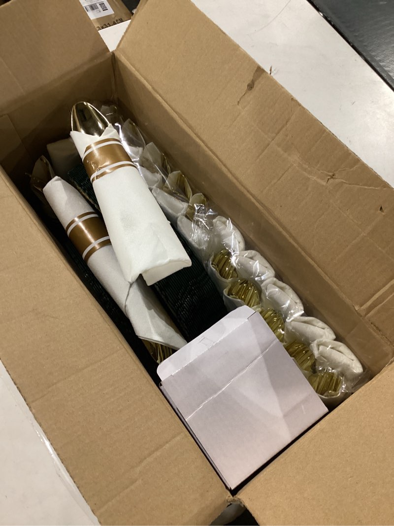 Condition photo showing Good Condition for nervure 175pcs green plastic plates - disposable green gold party plates & pre rolled napkins with cutlery for 25 guests, 50plates, 75silverware, 25cups, 25napkin for wedding & party & st patricks day 175pcs(25guests) green
