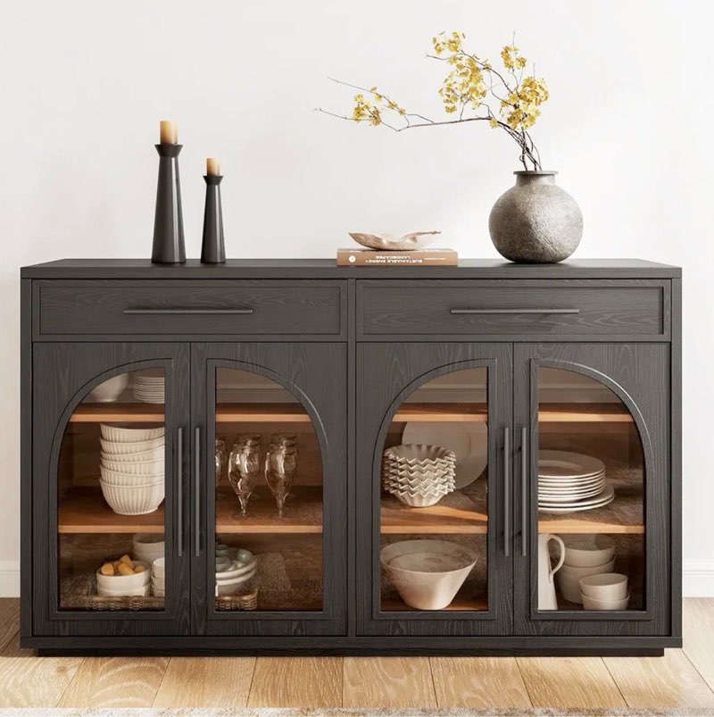 Solid Wood Sideboard Cabinet TV Console Black Pine Wood