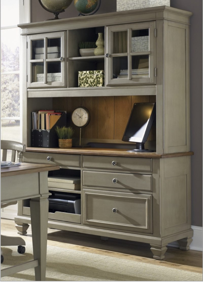 ((Incomplete Only half))Bungalow Jr Executive Credenza & Hutch in Driftwood & Taupe Finish by Liberty Furniture - 541-HO131