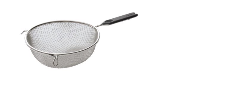 Winco Mesh Strainer, 8" Bowl, Double Fine Mesh, SS, Plastic Handle