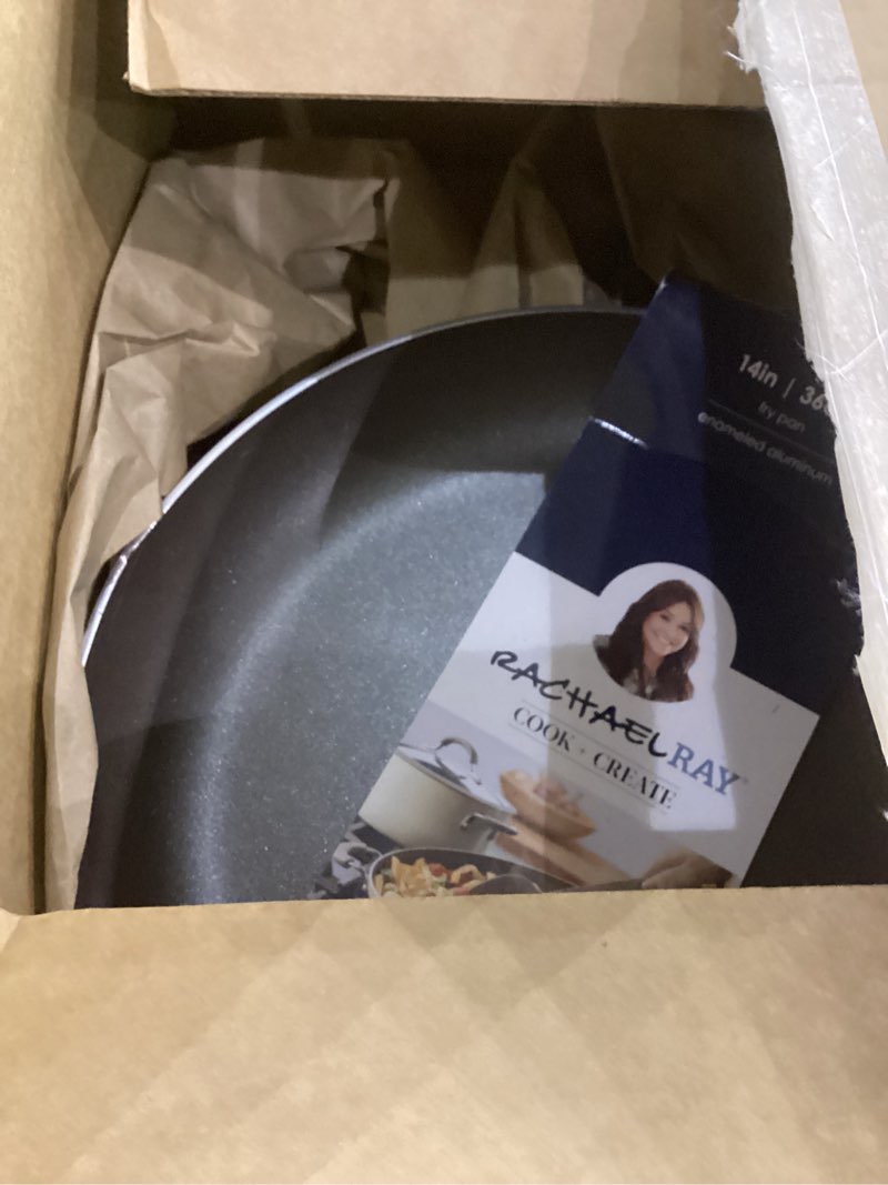 Rachael Ray Cook + Create Nonstick Frying Pan/Skillet with Helper Handle, 14 Inch - Almond