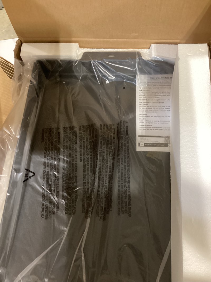 Condition photo showing Good Condition for utheer 23" x 16" cast iron griddle for gas grill and stove top, universal flat top griddle with pre-seasoned nonstick coating, x-shaped reinforced ridges, perfect for healthy cooking, parties, camping cast iron 23" x 16" x 2.6"