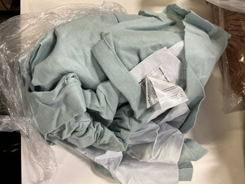 Condition photo showing As Is for quince european linen true blackout curtain - single panel, 48x96, light blue