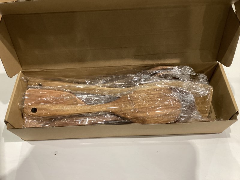 Condition photo showing New/Like New for Wooden Non-Stick Kitchen Pan Toolset 7 Pieces Set,100% Natural Teak Kitchen Utensils Spatula, Wooden Cooking Utensils Spoons, Fried Spatula and Salad Fork 7 Piece Set