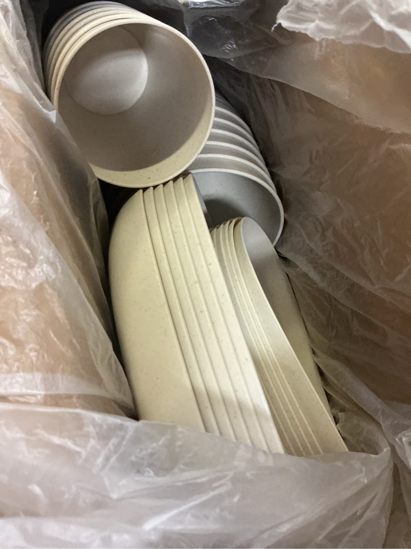 Condition photo showing As Is for supernal 24pcs wheat straw dinnerware,unbreakable dinner plates set,microwave dishwasher safe,beige reusable plates for picnic,birthday,camping 24pcs beige