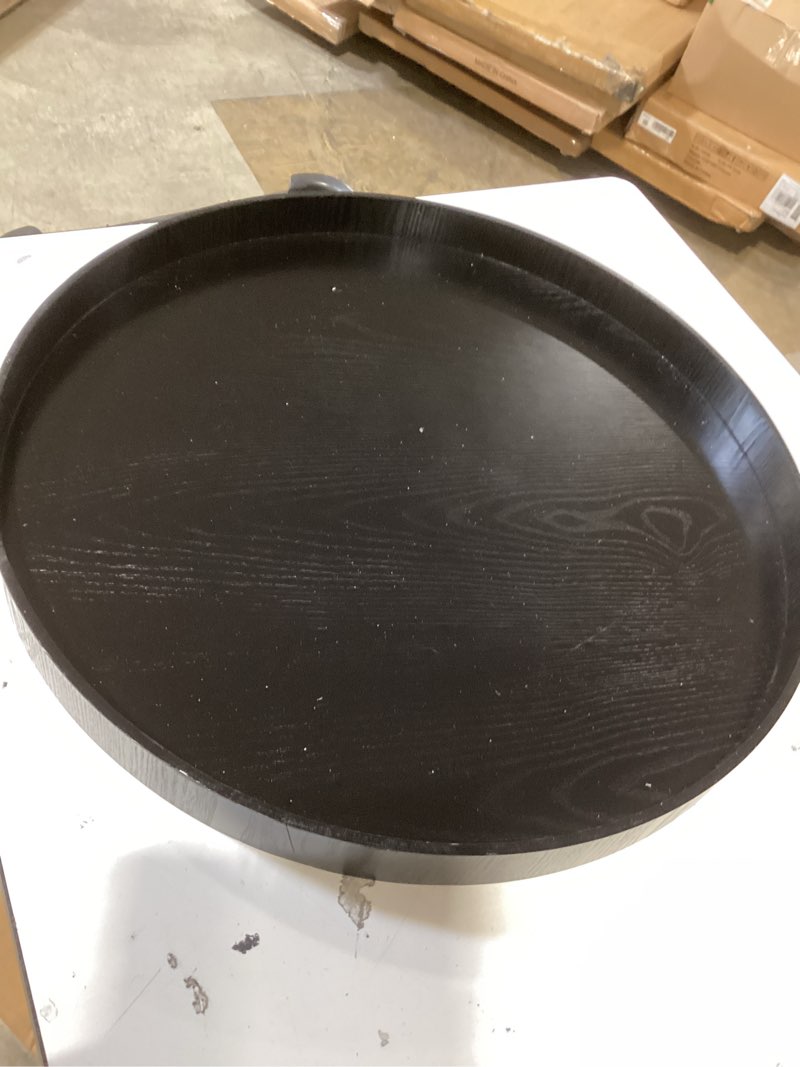 Condition photo showing New/Like New for patikil wood serving tray 8 inch, round decorative platter for home decor kitchen table candle holder, black 8.3"