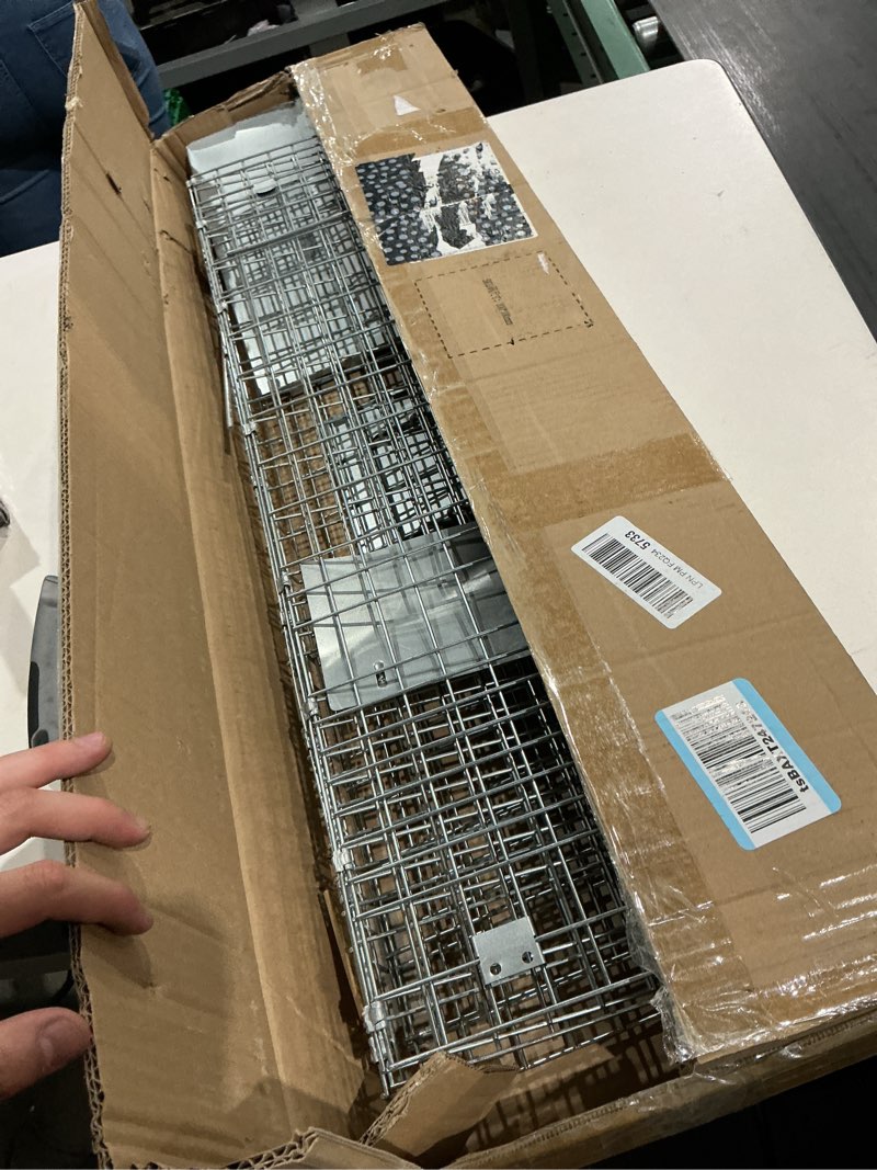 Condition photo showing Good Condition for foldable, humane live animal cage trap designed for safe, non-lethal capture of pests like raccoons, stray cats, and rabbits