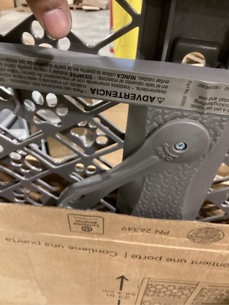 Condition photo showing Good Condition for mypet north states paws portable pet gate: 26-40" wide. pressure mount. no tools needed. made in usa, 23" tall, expandable, durable dog gates for doorways, fieldstone gray