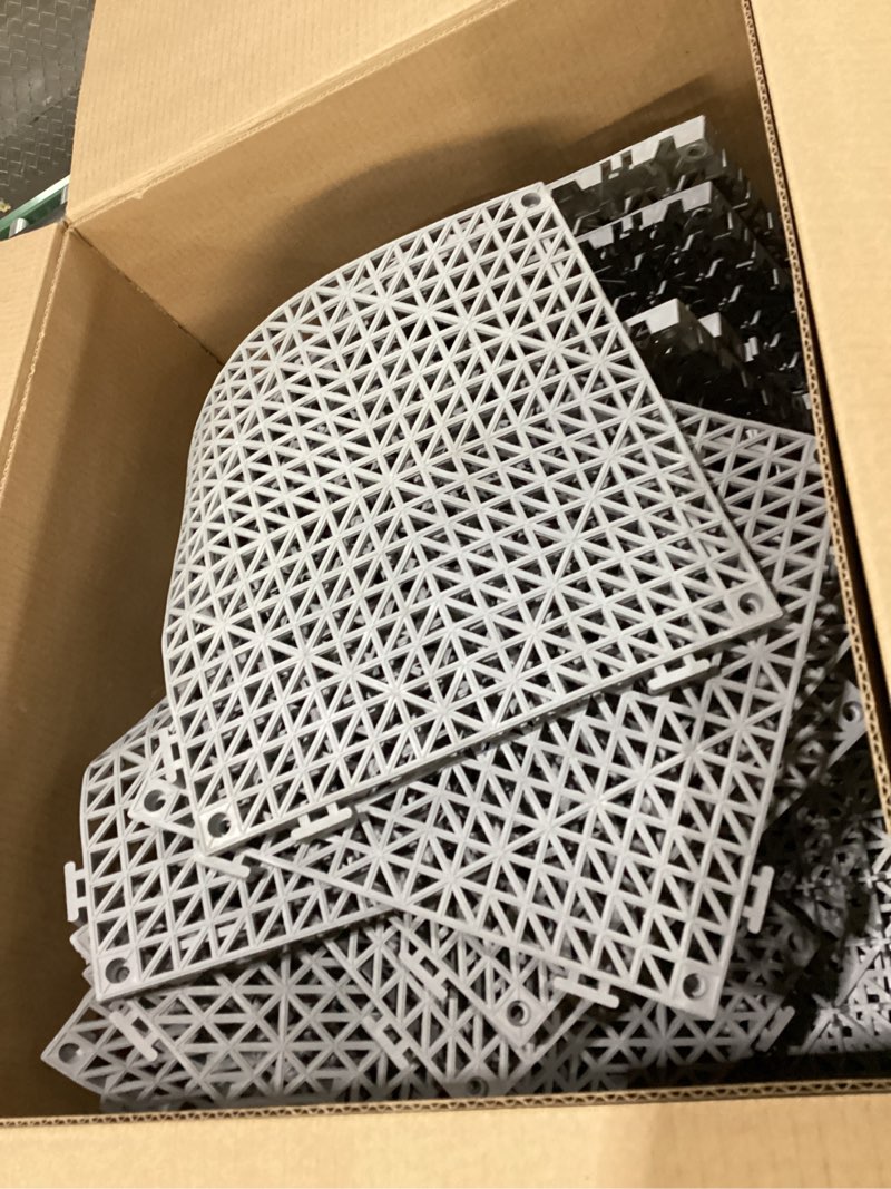 Condition photo showing Good Condition for FORCA Interlocking Tile 50PCS Grey, Drainage Tiles 12" x 12" Splicing, Soft PVC Interlocking Drainage Floor Tiles, Non-Slip Drainage Holes for Restroom, Bathroom, Kitchen, Pool, Wet Areas, Grey Grey-50pcs 50pcs-grey