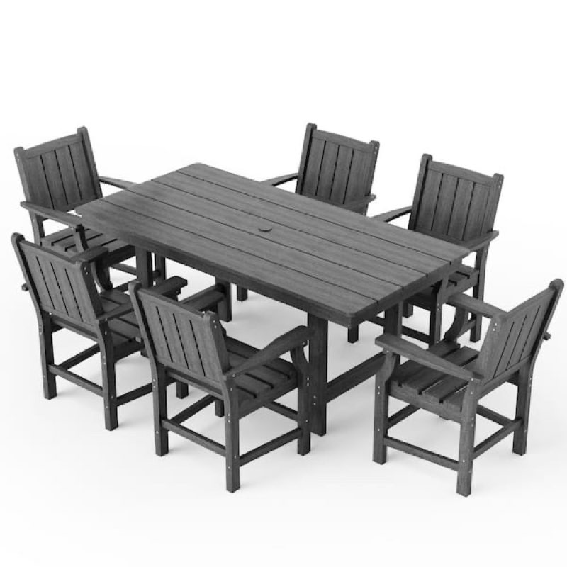 (Incomplete 2 chair only) PamaPic Gray 7-Piece HDPE Plastic Patio Outdoor Dining Set with Armchair 