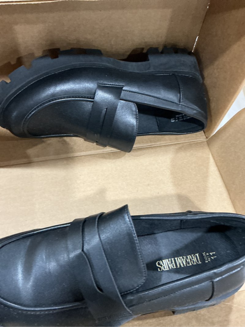 Condition photo showing New/Like New for dream pairs womens loafers, lug sole slip on platform chunky penny loafers for women dressy and work, business casual shoes for women 11 black-pu