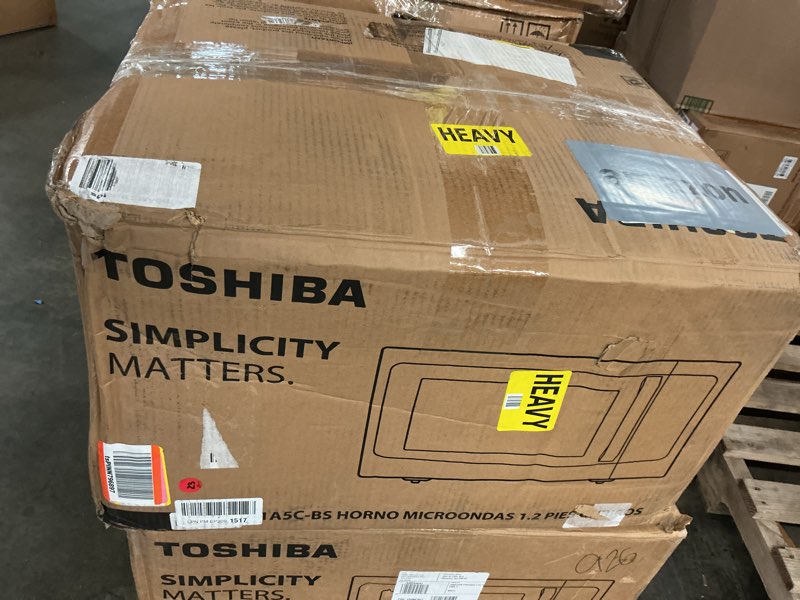 Condition photo showing As Is for TOSHIBA EM131A5C-BS Countertop Microwave Ovens 1.2 Cu Ft, 12.4" Removable Turntable Smart Humidity Sensor 12 Auto Menus Mute Function ECO Mode Easy Clean Interior Black Color 1000W 1.2 Cu.ft