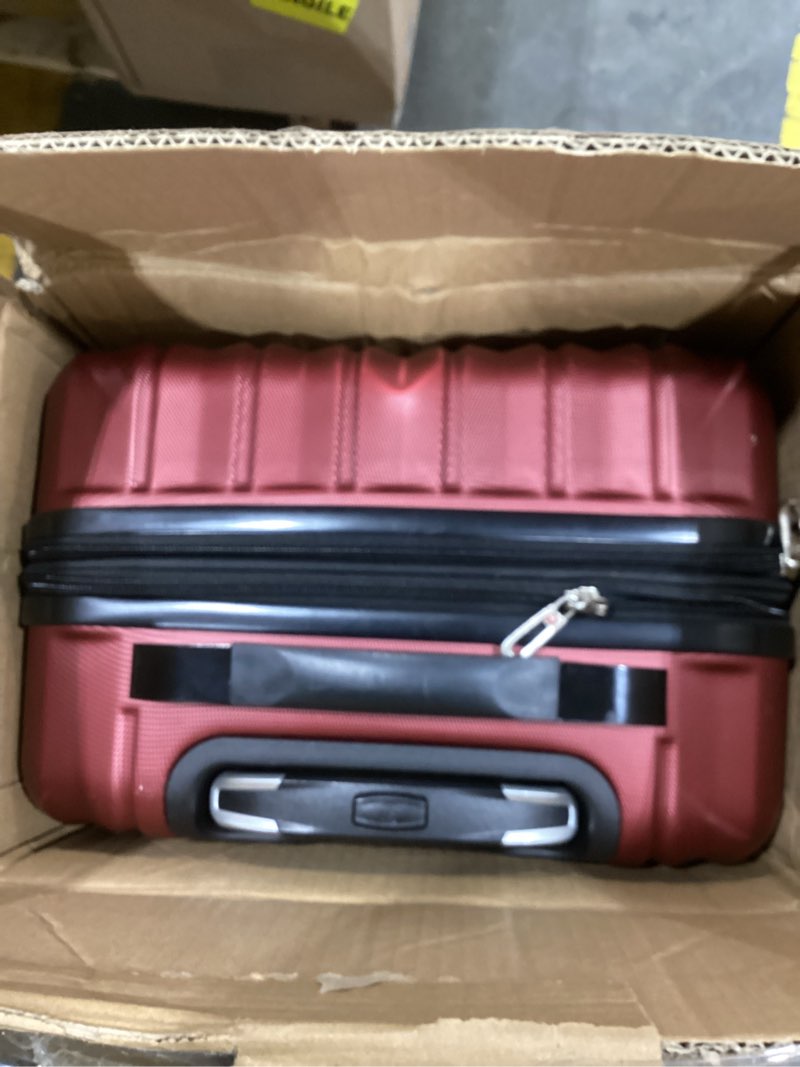 Condition photo showing As Is for swissgear 7366 signature hardside expandable luggage with spinner wheels, tsa lock, cup-holder, merlot, carry-on 19-inch carry-on 19-inch merlot