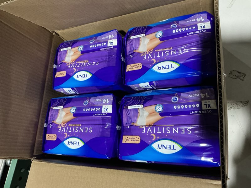 Condition photo showing New/Like New for TENA Sensitive Care Overnight Incontinence Underwear for Women, Bladder Control and Postpartum, Extra Large, 56 Count (Waist Size 39in-52in) X-Large 56