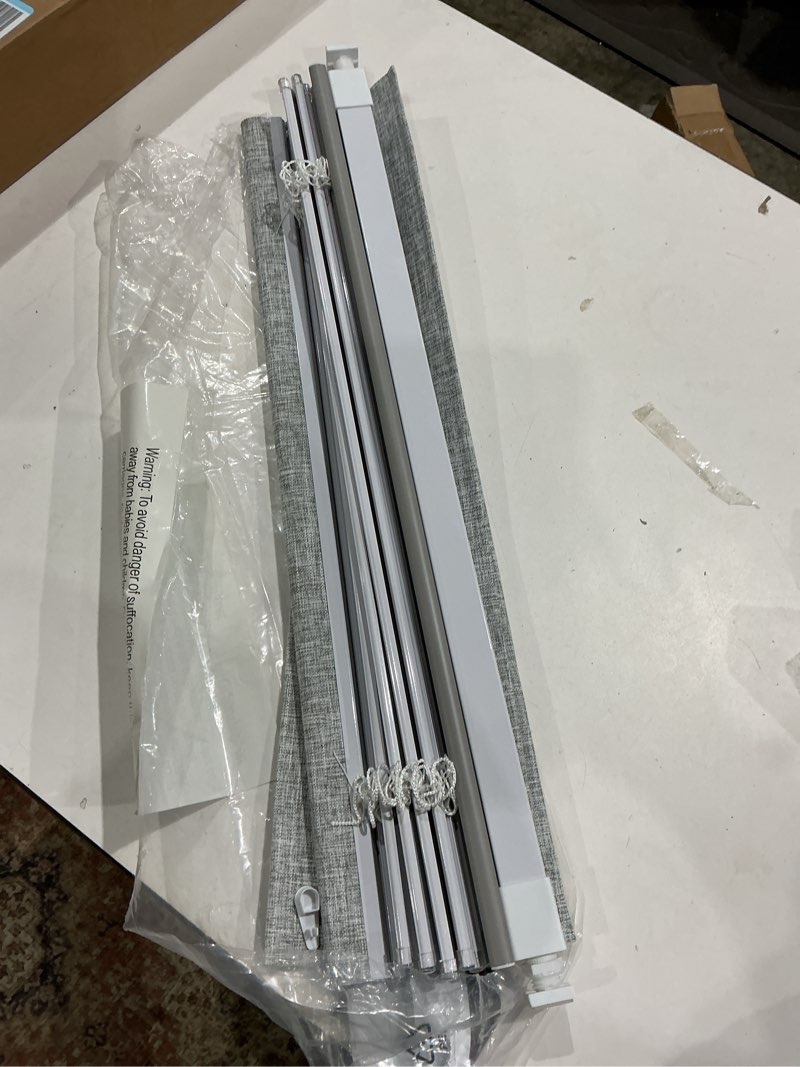 Condition photo showing Good Condition for lazblinds no tools no drill tdbu cordless roman shades for window, thermal insulated uv blocking, 100% blackout fabric blinds for bedroom & living room, 27" w x 64" h, blackout - grey blackout - grey 27"w x 64"h