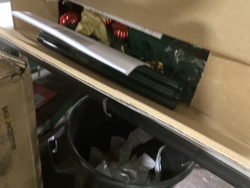 Condition photo showing As Is for VINGLI 6ft Pre lit Pop Up Christmas Tree with Lights, Pre-Decorated Artificial Pencil Xmas Tree Collapsible Christmas Tree Holiday Party Decorations (Red&Gold) 6FT Red & Gold