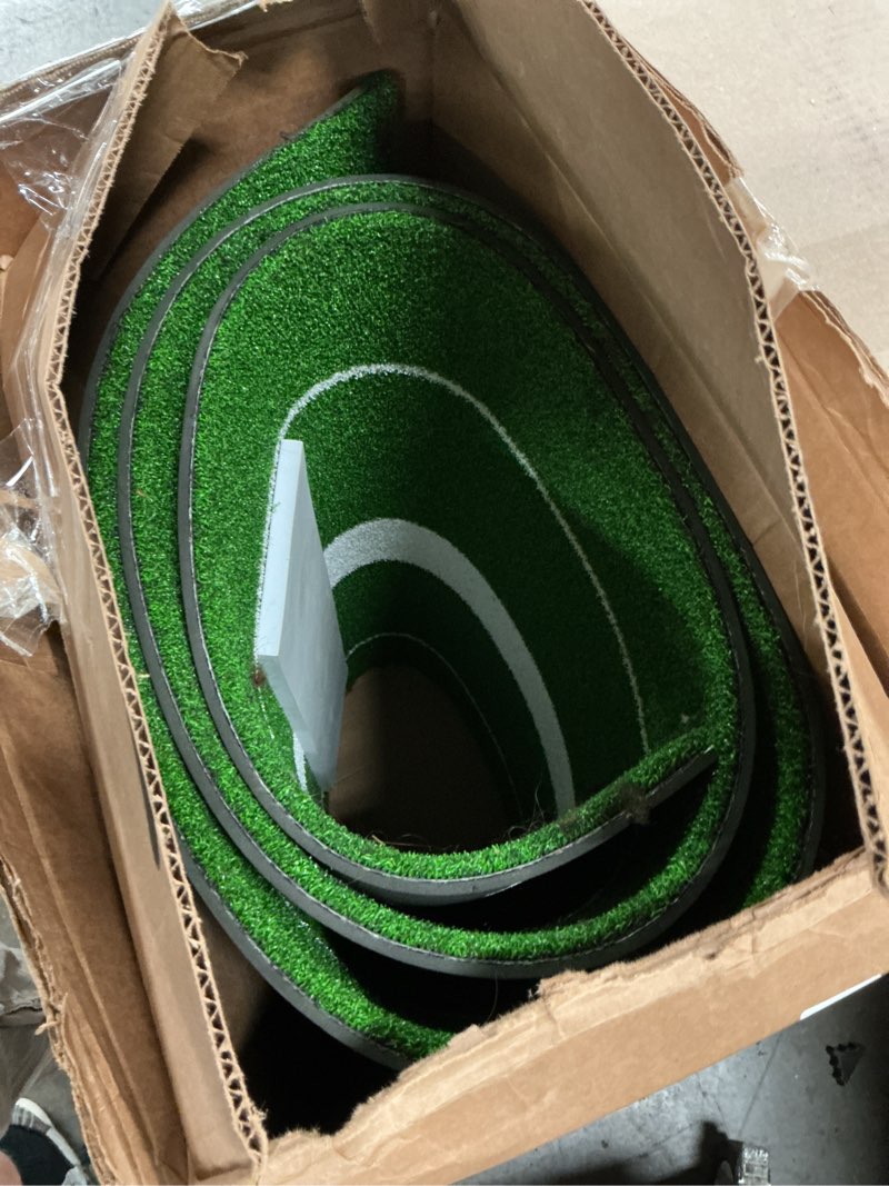 Condition photo showing As Is for softball pitching mat with rubber 10x3 ft softball pitching mound with antifade turf and antislip foam backing fastpitch equipment for softball and baseball pitchers practice green