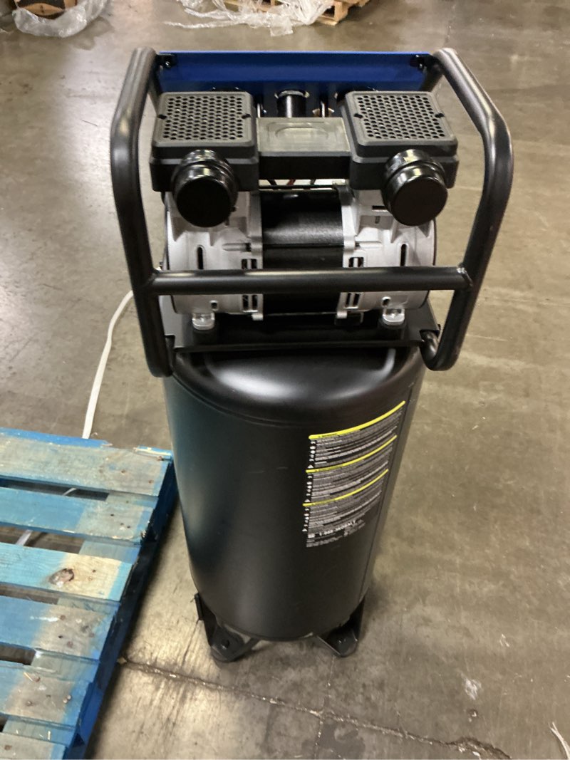 Condition photo showing As Is for kobalt quiet tech 26-gallon portable electric 150 psi vertical air compressor
