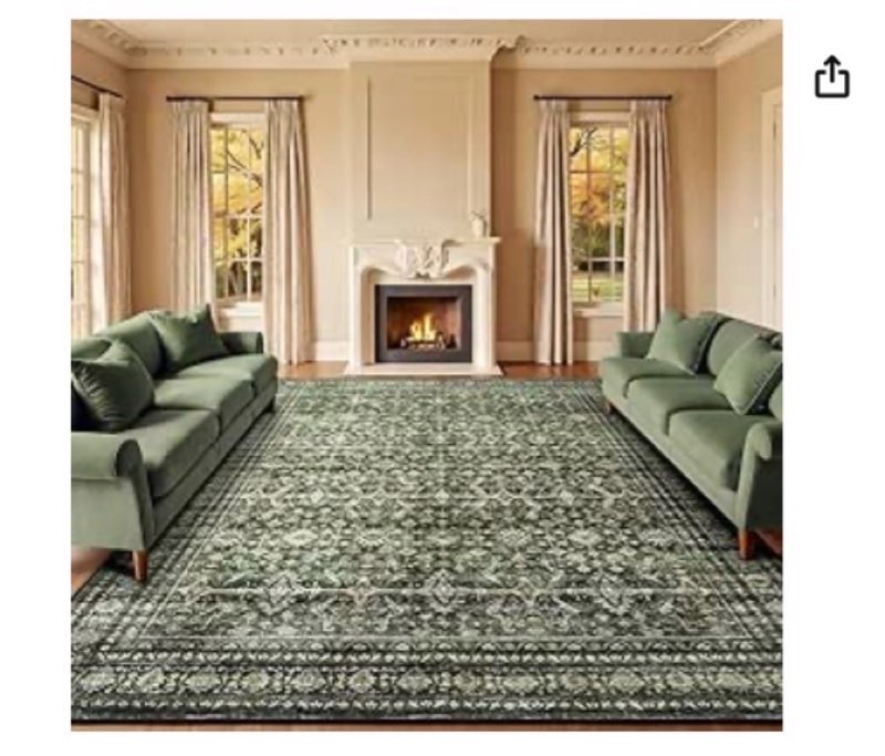 Lofus Large Washable Green Area Rug with Non-Slip Backing, for Bedroom, Dining Room, Home, Office, Indoor, Nursery