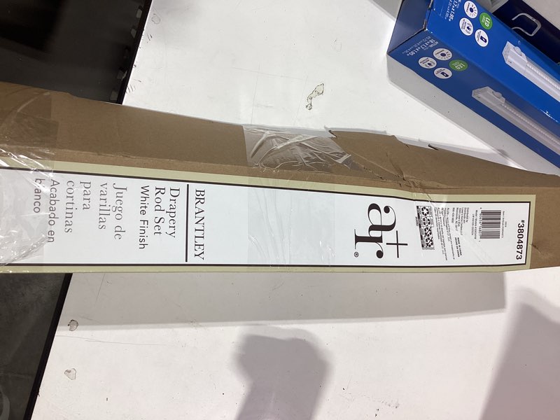 Condition photo showing Good Condition for allen + roth 36-in to 72-in white steel single curtain rod with finials