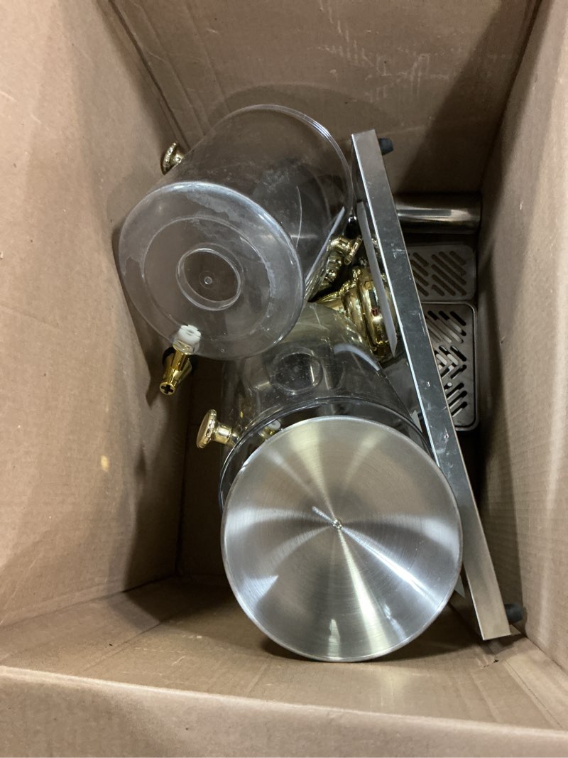 Condition photo showing As Is for 2.11Gallon Commercial Beverage Dispenser with Centre Ice Core and Stand Drip Trays Stainless Steel Cold Drink Dispenser for Parties Pub Cafeteria Restaurant Home Hotel (gold, Three Head) Gold Three Head