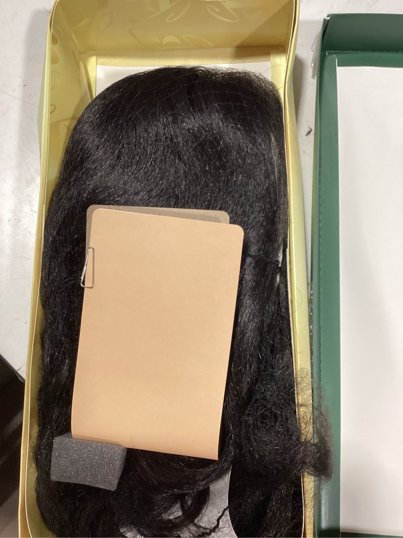 Condition photo showing As Is for sensationnel chicbob lace frontwig-lob unit 7, 2 black synthetic, glueless wig, pre-plucked hairline, face framing, wide 5 inch deep part