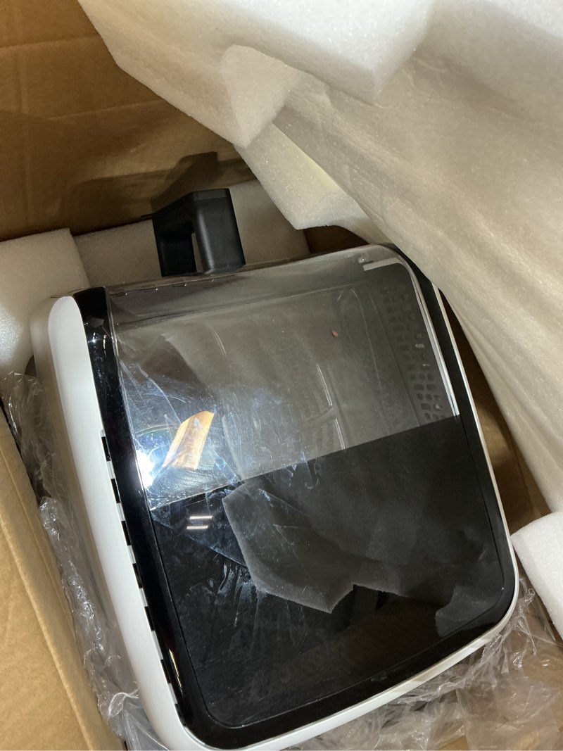 Condition photo showing As Is for gourmia air fryer 7 qt - easy view panorama window & interior light, guided cooking with 12 one-touch presets, fryforce 360, dishwasher safe accessories, white
