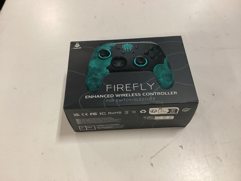 Condition photo showing New/Like New for switch 2 pro controller one-key wake up for switch2/oled,firefly switch wireless controller with hall effect joysticks, nfc function, black bluetooth remote gamepad with 7 led/paddle/turbo/motion