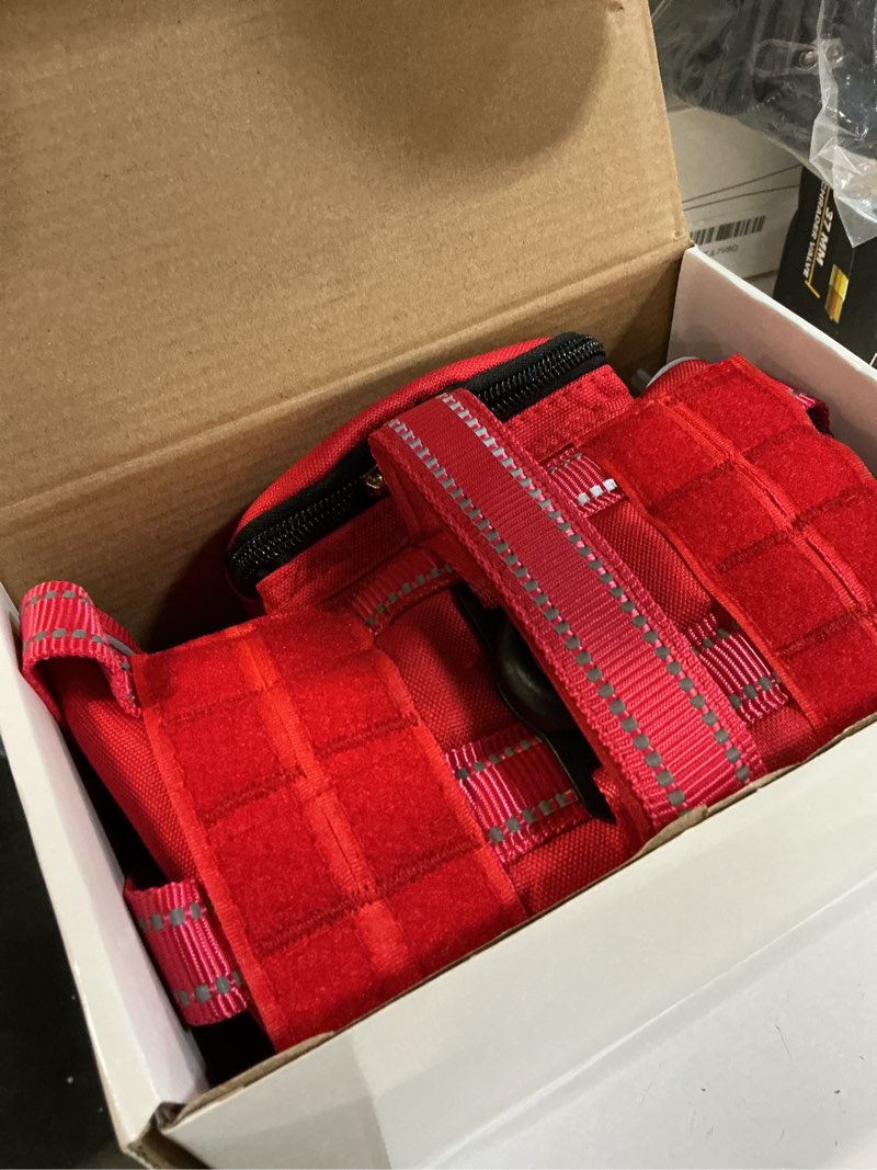 Condition photo showing Good Condition for service dog harness, adjustable service dog vest + id tag 50 ada cards, 10 pcs removable patches, red esa pet harness with locator holder for small medium large dogs, no-pull dogs vest harnesses red m