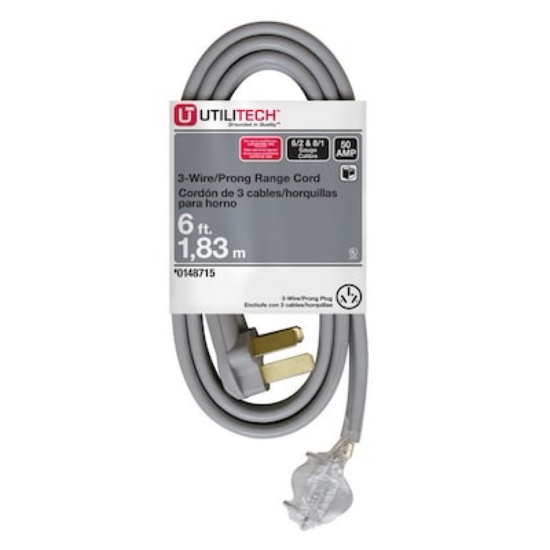 utilitech utilitech 6-ft 3-prong gray range appliance power cord