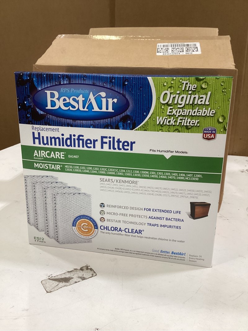 Condition photo showing New/Like New for bestair es12-2 extended life humidifier replacement paper wick humidifier filter, for emerson, quiet comfort & kenmore models, 10" x 9.4" x 6.5", 2 pack (8 filters)