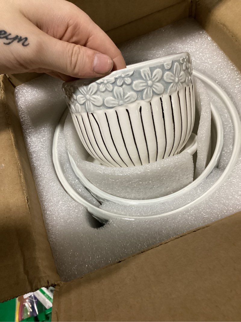 Condition photo showing Good Condition for ton sin grey flower pots, texture planter for indoor plants set of 3 ceramic flower pots with saucer, cute garden pots succulent pots, 6.75/5.6/4.2 inch, indoor outdoor home garden decor gray 6.7"+5.5"+4.1"
