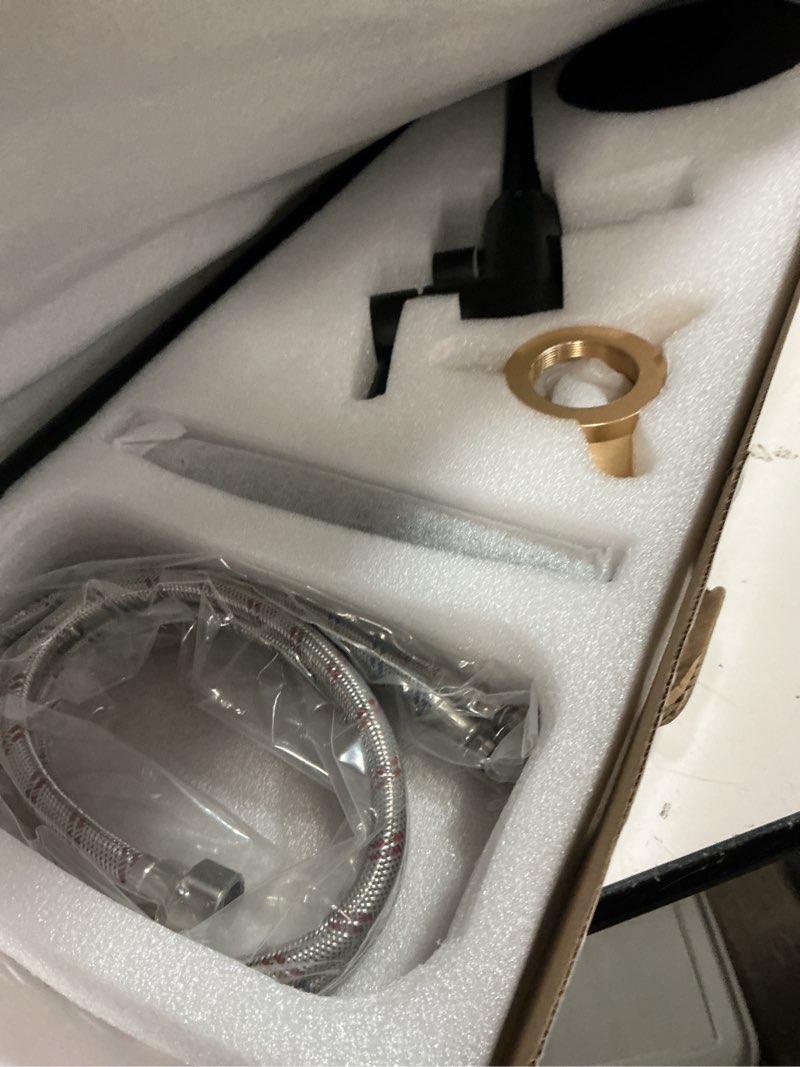 Condition photo showing As Is for Freestanding Bathtub Faucet Matte Black Tub Filler Floor Mount Free Standing Metal Bathroom Tub Gooseneck Spout With 2 Function Hand Shower