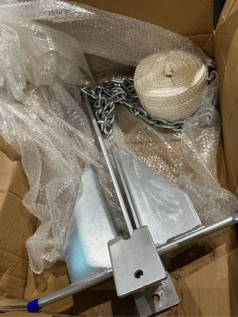 Condition photo showing As Is for incomplete  5/8.5/10/13 lb heavy duty galvanized fluke boat anchor kit with chain, rope & shackles for pontoon, dinghy, day cruising, bass & fishing boats up to 8-16/12-22/16-26/20-32 ft 13 lb (for boat 20-32ft)