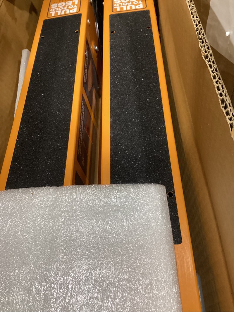 Condition photo showing Good Condition for Bora Portamate Speedhorse XT Sawhorse Pair- Two pack, 30-36 inch height adjustable Legs, Metal Top for 2x4, Heavy Duty Pro Bench Saw Horse for Contractors, Carpenters - PM-4550T,Orange