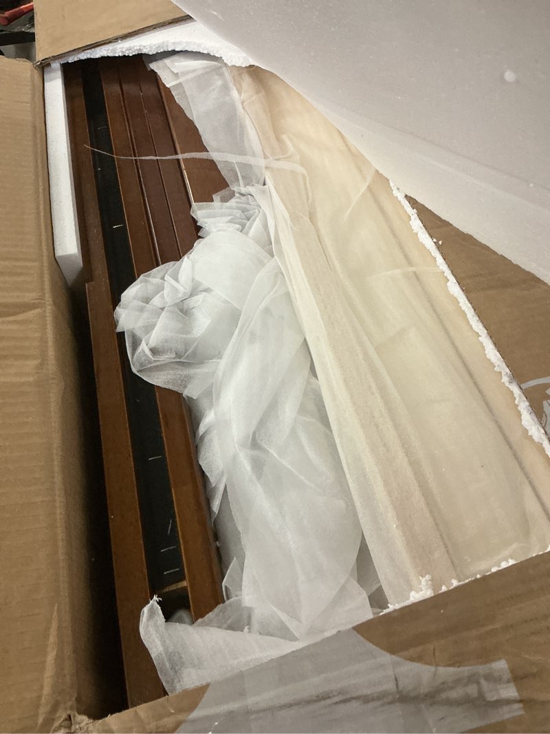 Condition photo showing As Is for costway bed frame 14" queen size solid wood platform with thickened slat support new