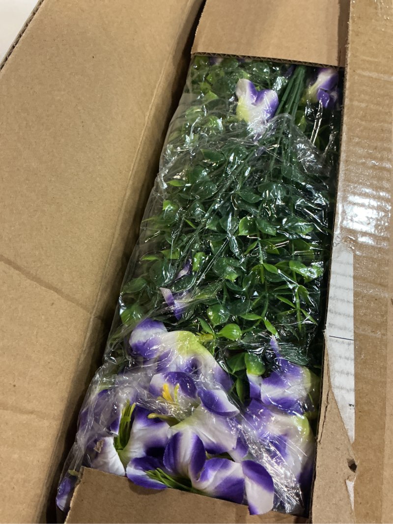 Condition photo showing Good Condition for daynight 16 pcs faux petunias artificial flowers for outdoors, uv resistant fake purple petunias plants realistic silk flowers for porch front door garden window outside decor (16, purple) purple 16
