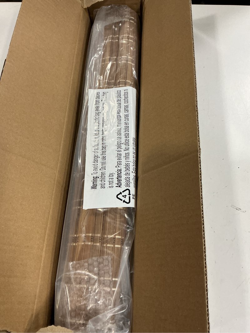 Condition photo showing New/Like New for lazblinds no tools no drill cordless bamboo roman shades, light filtering window treatment, roll up bamboo blinds for window 22'' w x 64'' h, ceylon light russet ceylon light russet 22'' w x 64'' h