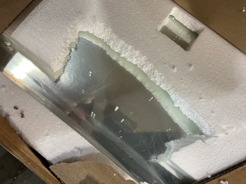 Condition photo showing Good Condition for vocalstar frameless bathroom mirror, 28" x 36" rectangle wall mirror with beveled edge, modern decorative vanity mirrored for living room, entryway, bedroom | 1/4-inch shatterproof glass rectangle 28"l x 36"w