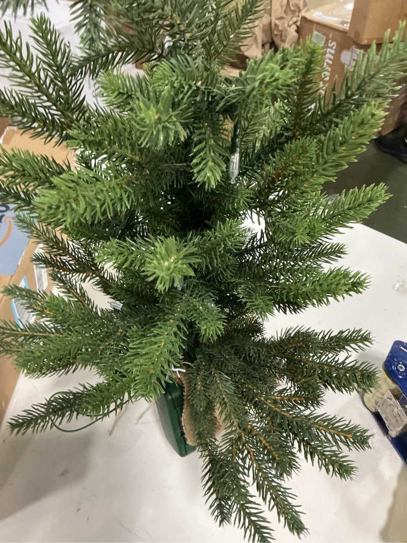 Condition photo showing Good Condition for Mini Christmas Trees 24" with 25 LED Lights, 2 ft Decorated Burlap Artificial Tabletop Christmas Tre