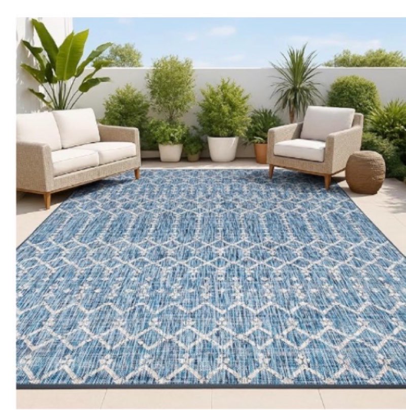 jonathan y moroccan geometric indoor outdoor area rug 4x6 navy/light gray, ourika textured weave for backyard, patio, porch, easy-cleaning, high traffic, pet-friendly, non-shedding (smb108b-4)